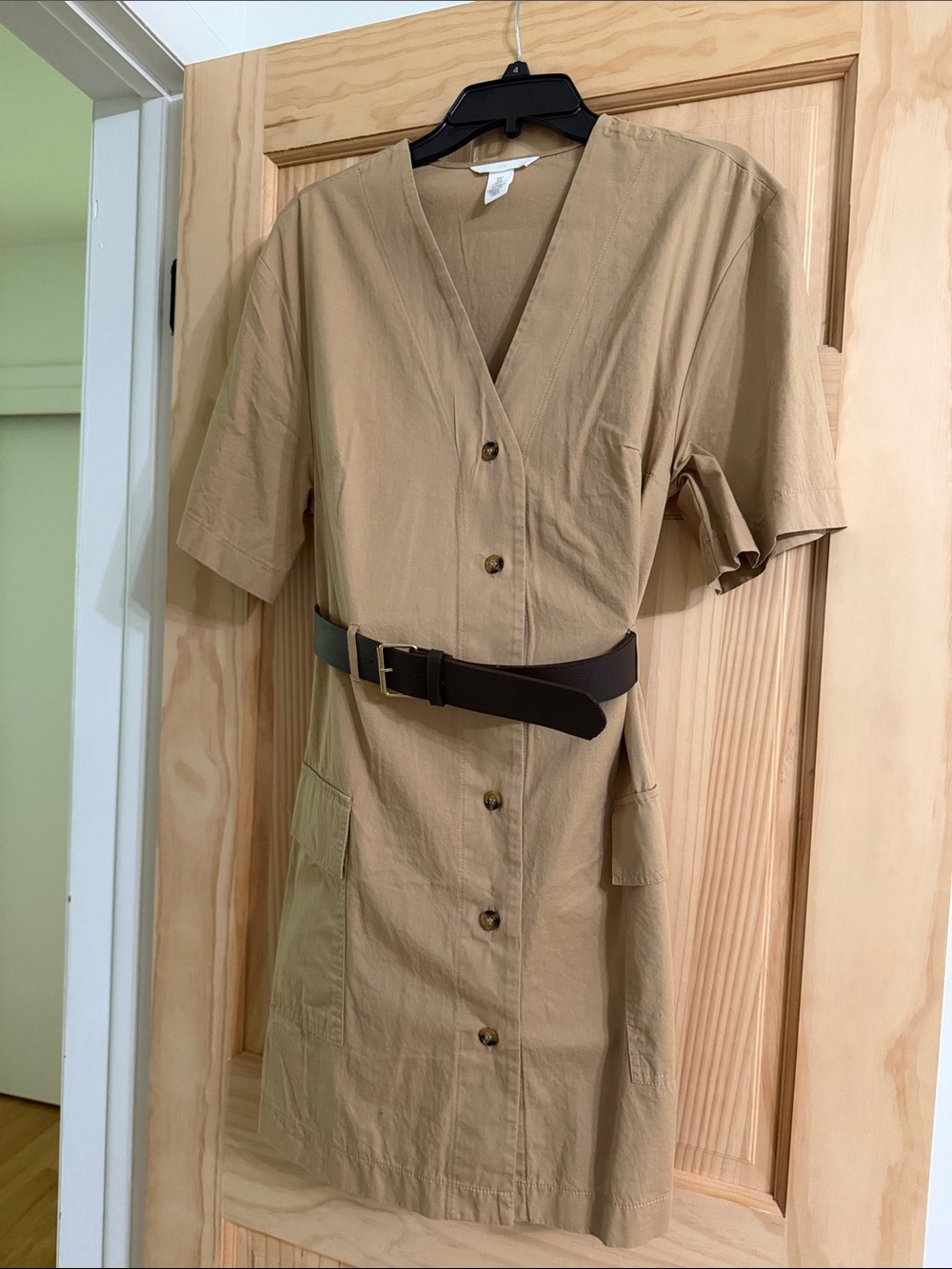 H&M Beige Button-Front Mini Dress with Belt